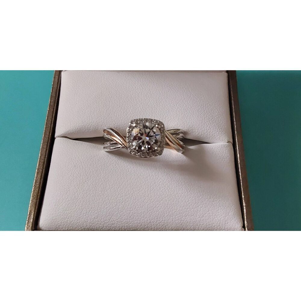 CERTIFIED 1.5 Carat Moissanite Round Halo Rose Gold Accent Engagement Ring #8